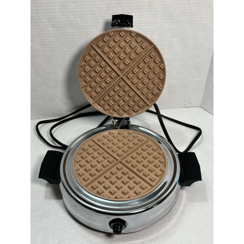 Vintage Dominion 1316 Waffle Maker Chrome Electric Baker USA Tested Works